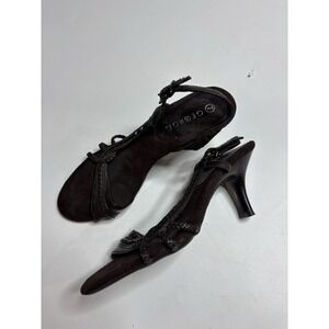 VTG George Womens 7 Faux Braided Y2K 2000s  Leather Kitten Heel Sandals SEE